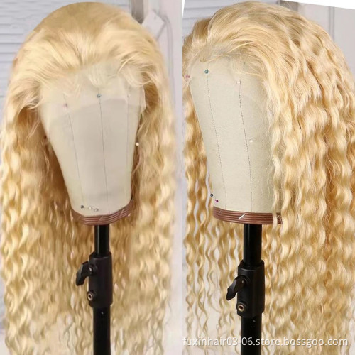 150% Deep Wave 613 Blonde Hd Lace Front Wig 13x4 Transparent Lace Frontal Human Hair Wig 613 Full Frontal Wig